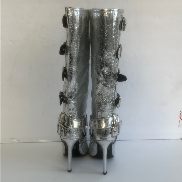 WILD DIVA LOUNGE Shaya Buckle Silver Boots Stilettos Heel Shoes Size 5.5 NEW - Picture 8 of 10